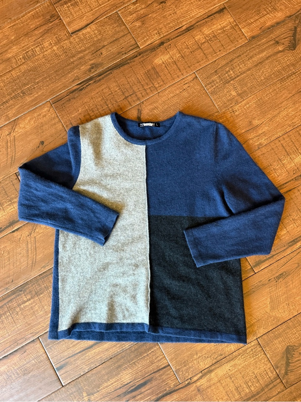 Native World Possum Merino Silk Colorblock Sweater Made in New Zealand L Mens